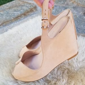 BCBGeneration Shoes - BCBG nude leather peeptoe wedge BCBGeneration Shoes - BCBG nude leather peeptoe wedge